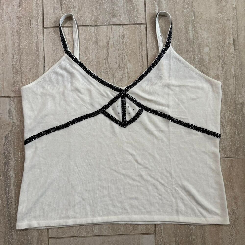 NWT Y2K 90s  Deadstock babydoll beaded Black White Vneck tank top Sz 1X mcbling